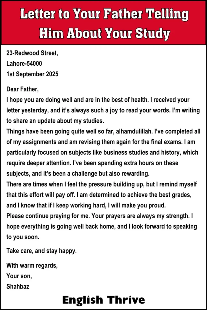 Write a Letter to Your Father Telling Him About Your Study