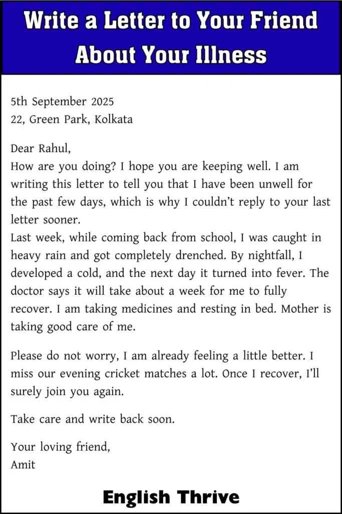 Write a Letter to Your Friend About Your Illness for Students