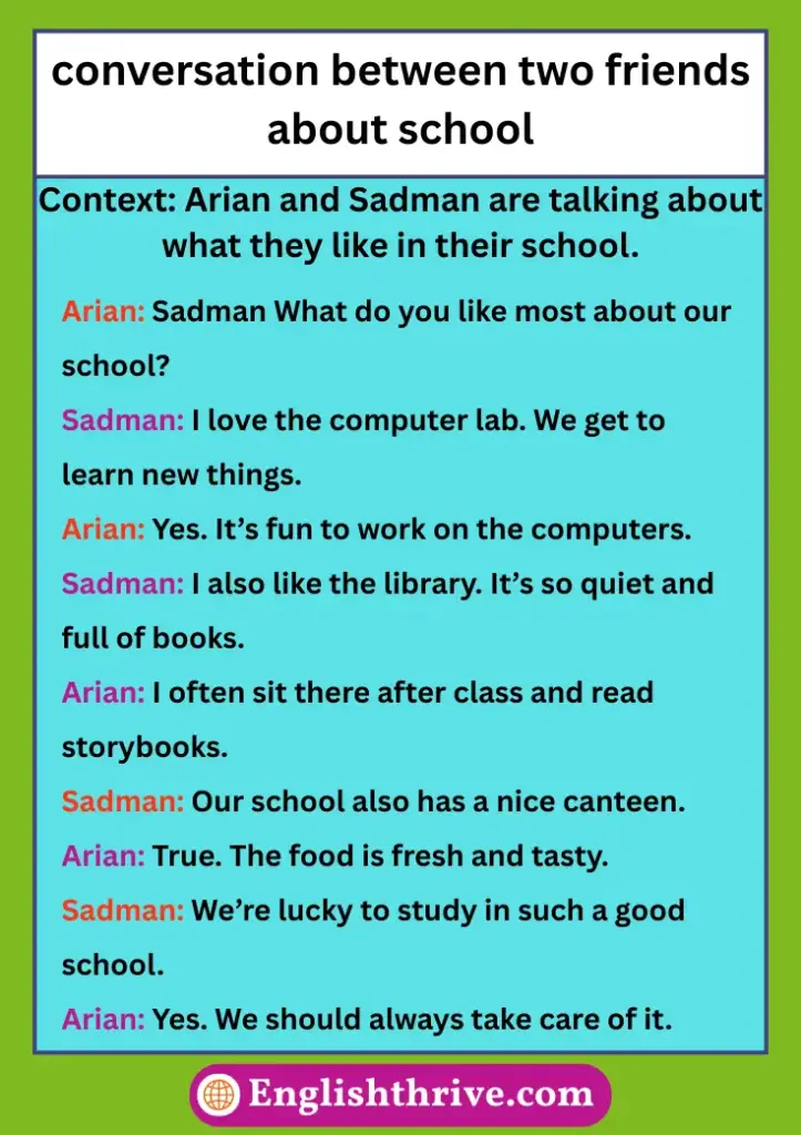Dialogue Between Two Friends About Their School 
