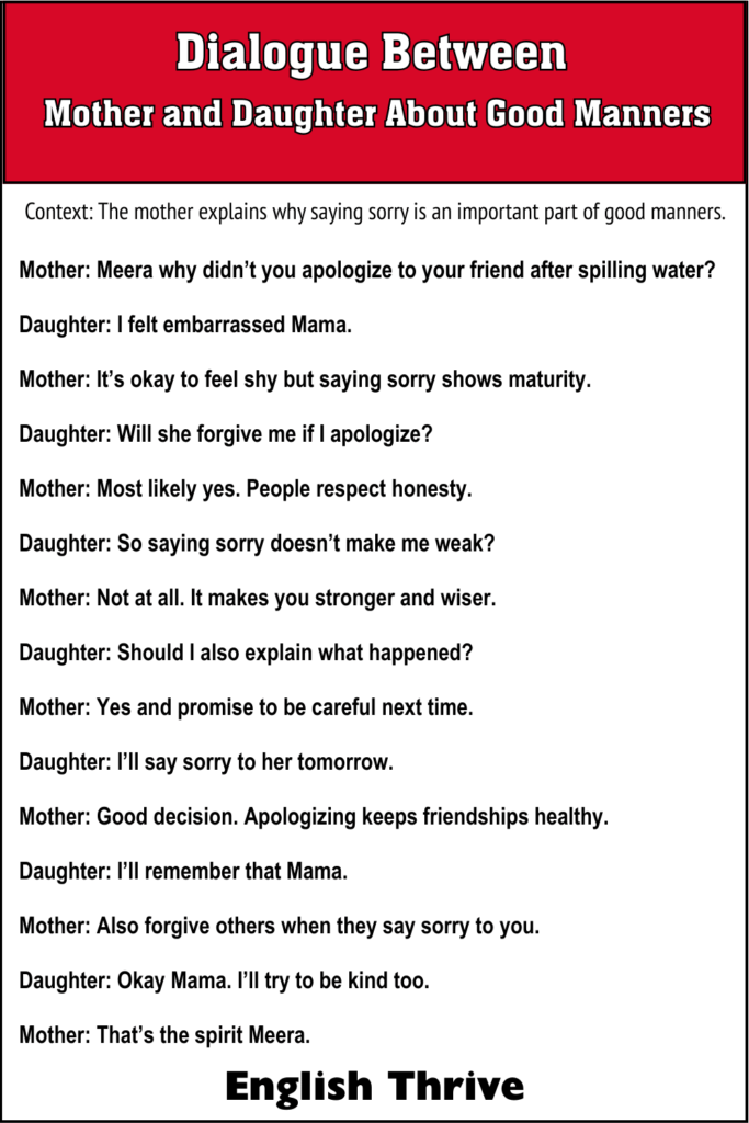 Dialogue Between Mother and Daughter About Good Manners for Students