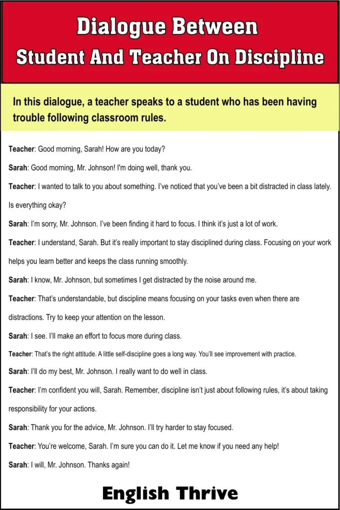 Dialogue Between Student And Teacher On Discipline