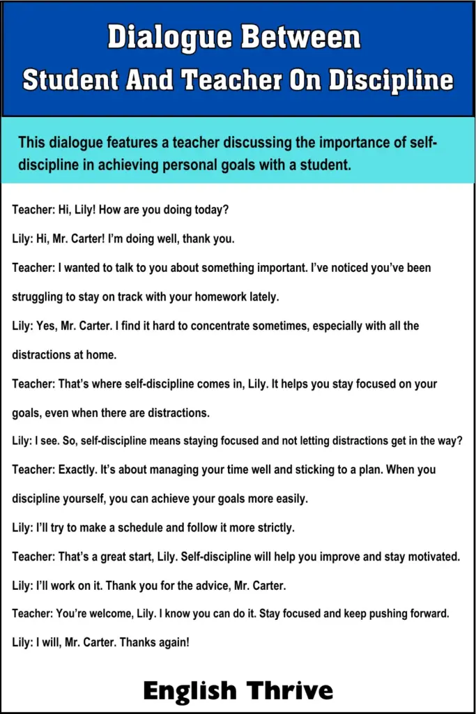 Dialogue Between Student And Teacher On Discipline For Students