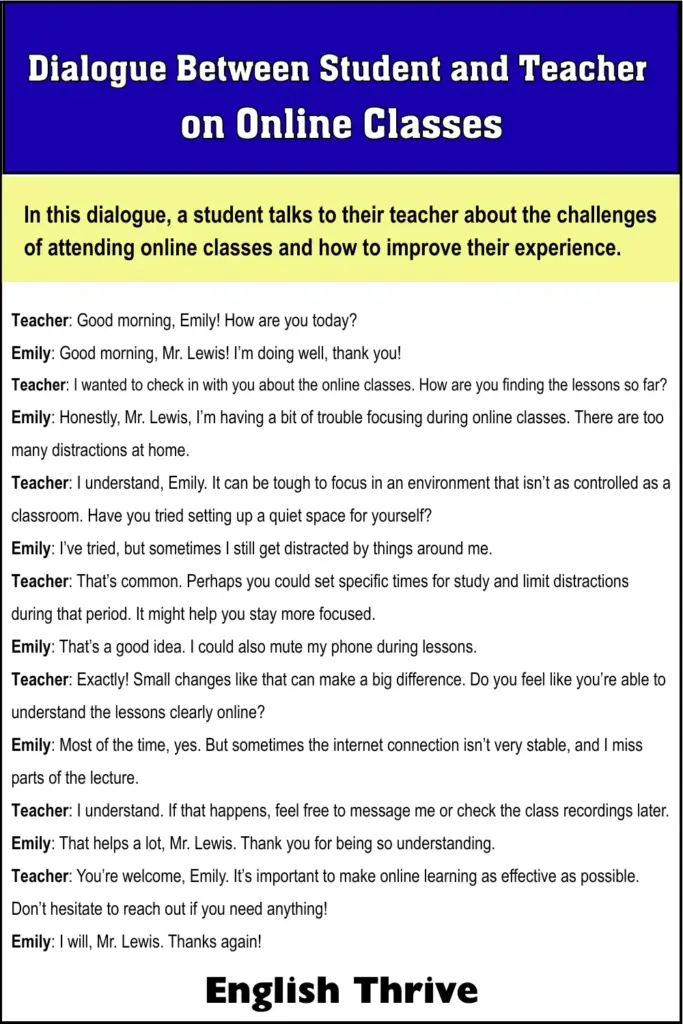 Dialogue Between Student and Teacher on Online Classes