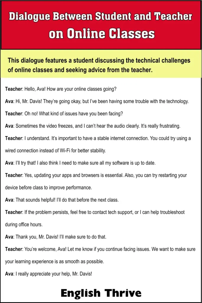 Dialogue Between Student and Teacher on Online Classes for Students