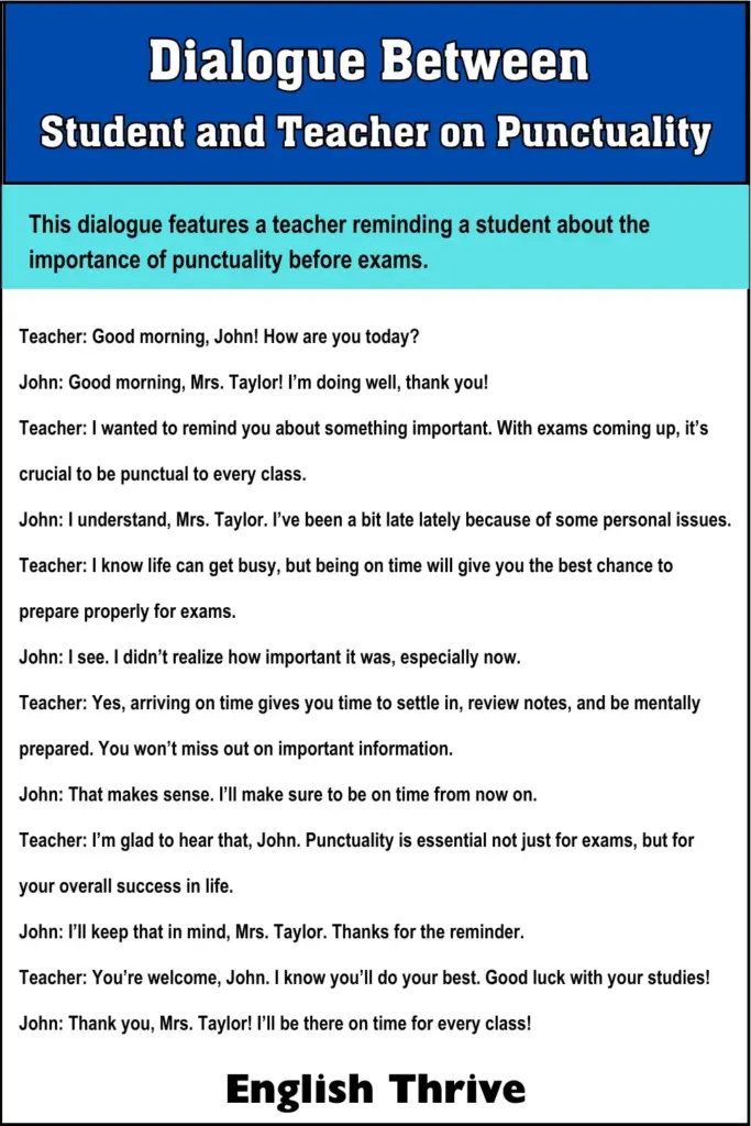 Dialogue Between Student and Teacher on Punctuality for Students