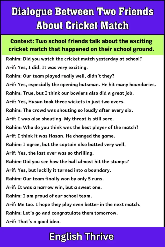 Dialogue Between Two Friends About Cricket Match