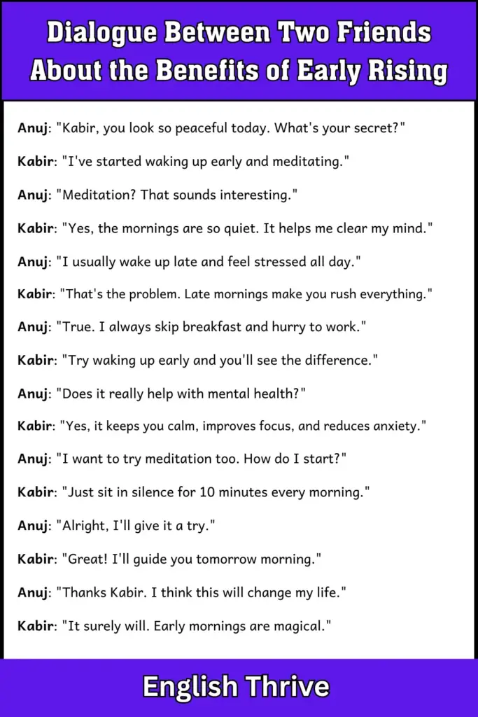 Dialogue Between Two Friends About the Benefits of Early Rising for Students