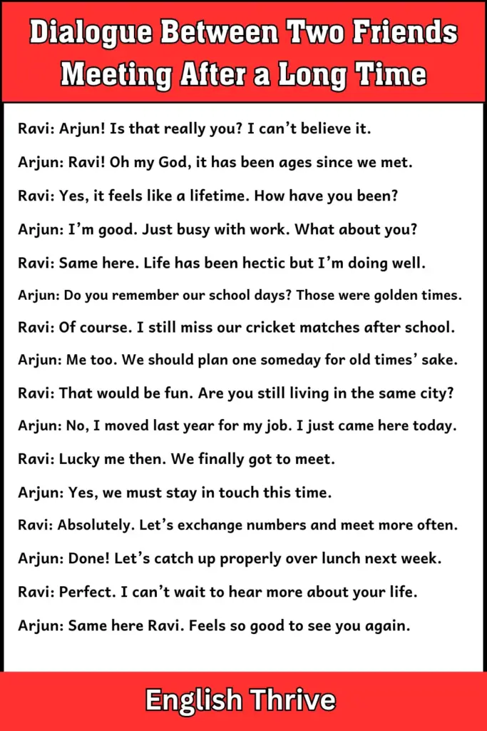 Dialogue Between Two Friends Meeting After a Long Time