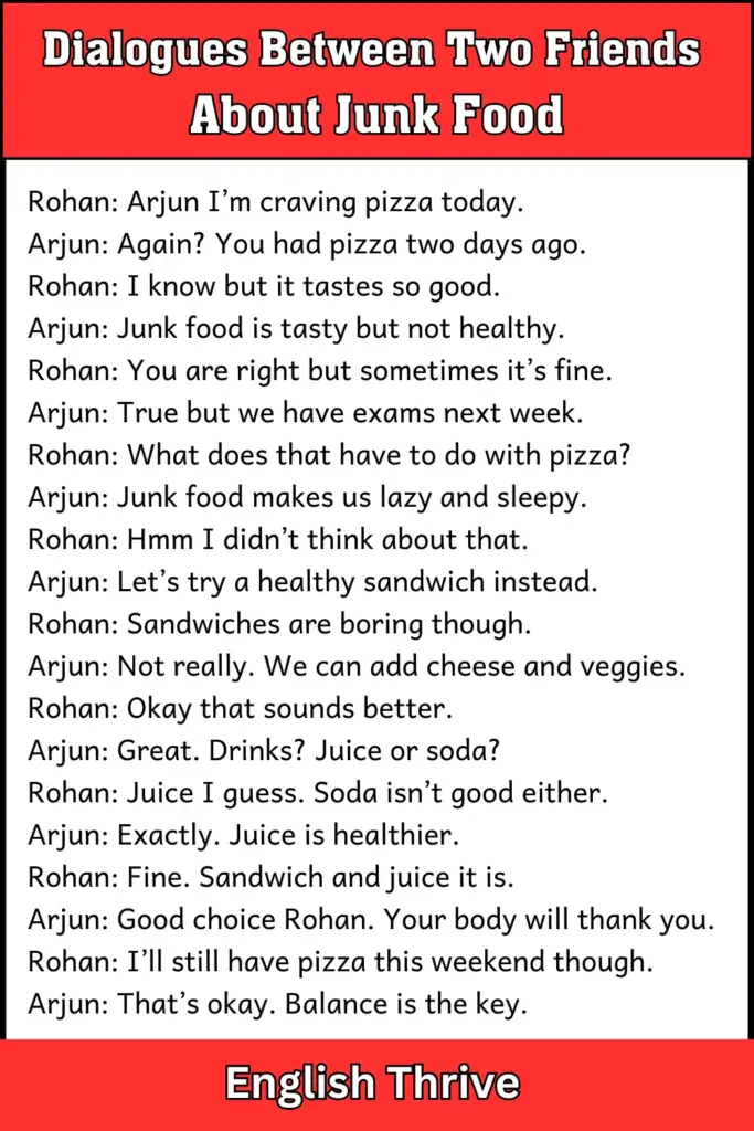 Dialogues Between Two Friends About Junk Food