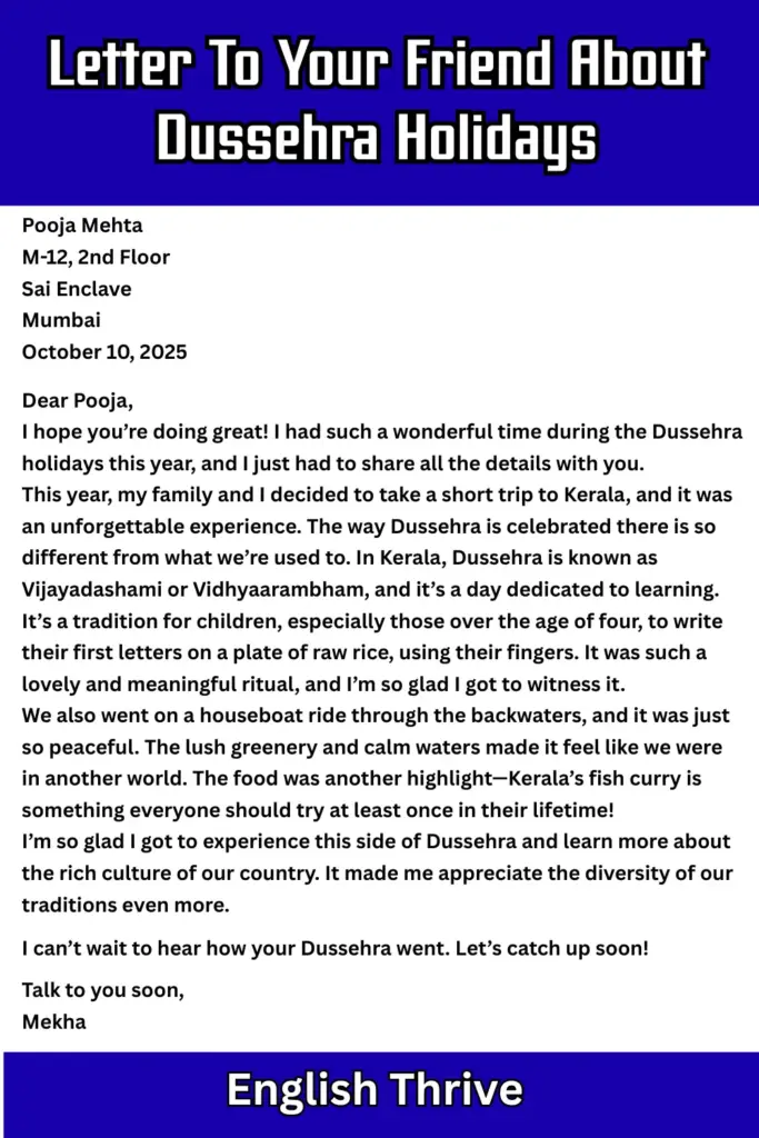 Letter To Your Friend About Dussehra Holidays