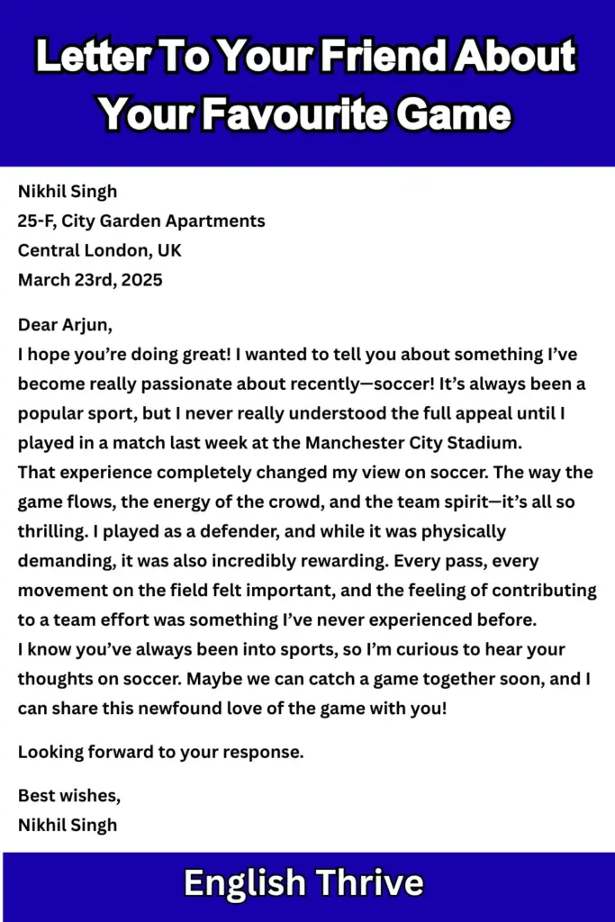 Letter To Your Friend About Your Favourite Game for Students