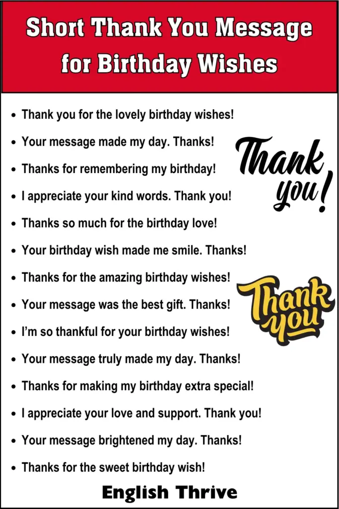 Short Thank You Message for Birthday Wishes