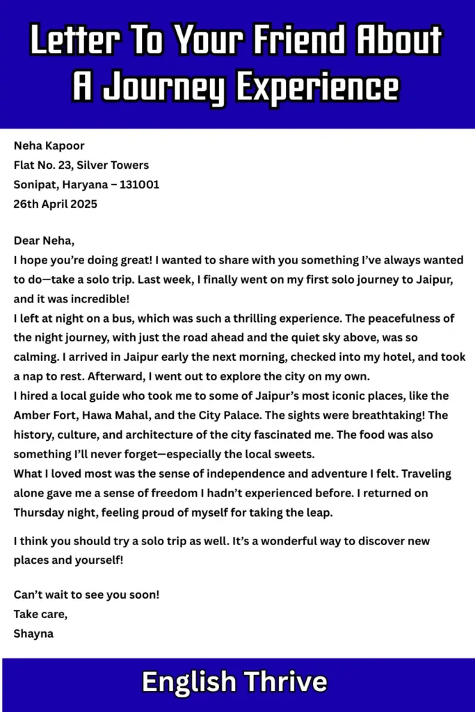 Write A Letter To Your Friend About A Journey Experience