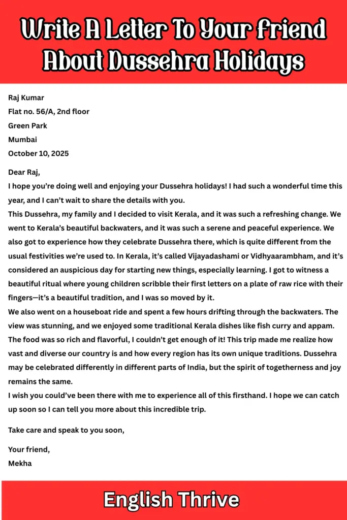 Write A Letter To Your Friend About Dussehra Holidays