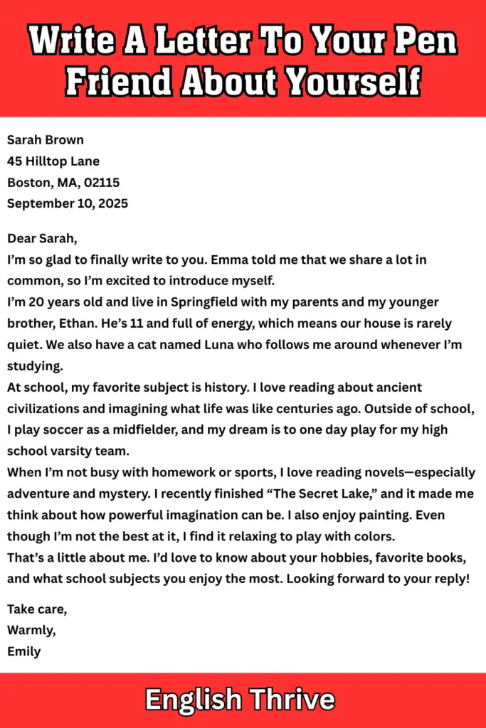 Write A Letter To Your Pen Friend About Yourself