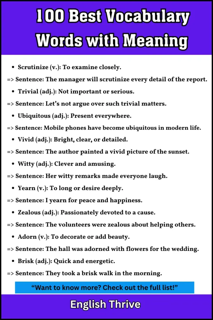 100 Best Vocabulary Words with Meaning