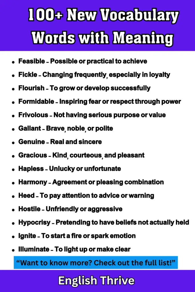 100+ New Vocabulary Words with Meaning