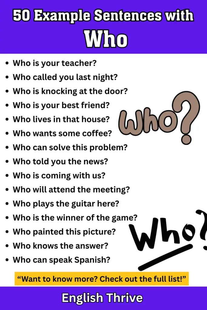 50 Example Sentences with Who