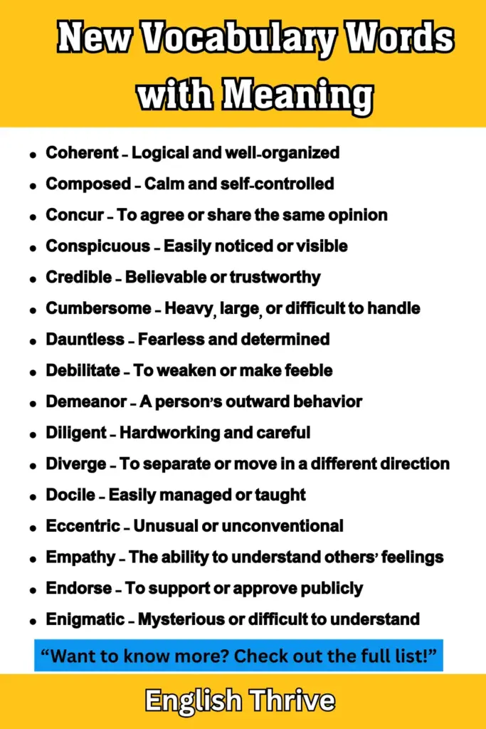 New Vocabulary Words with Meaning