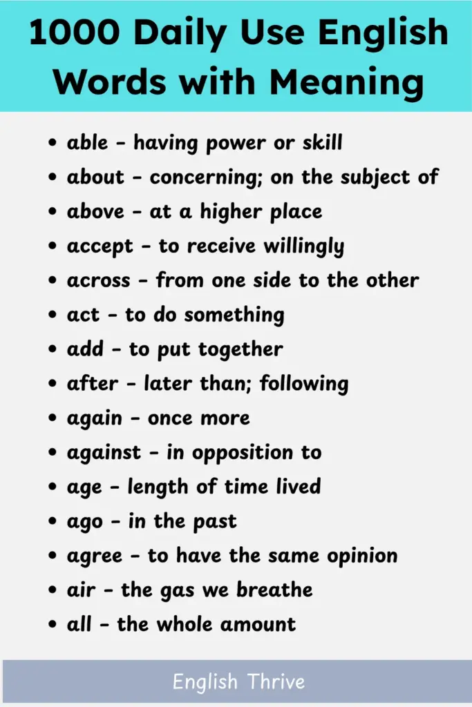 Daily Use English Words with Meaning