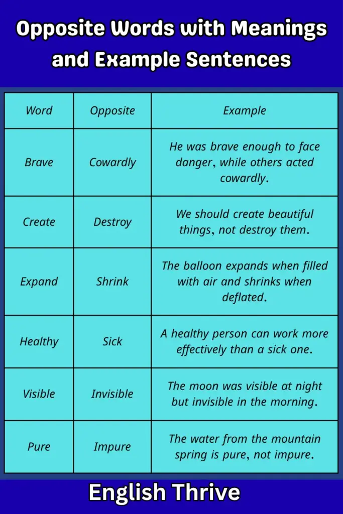 Opposite Words with Meanings and Example Sentences