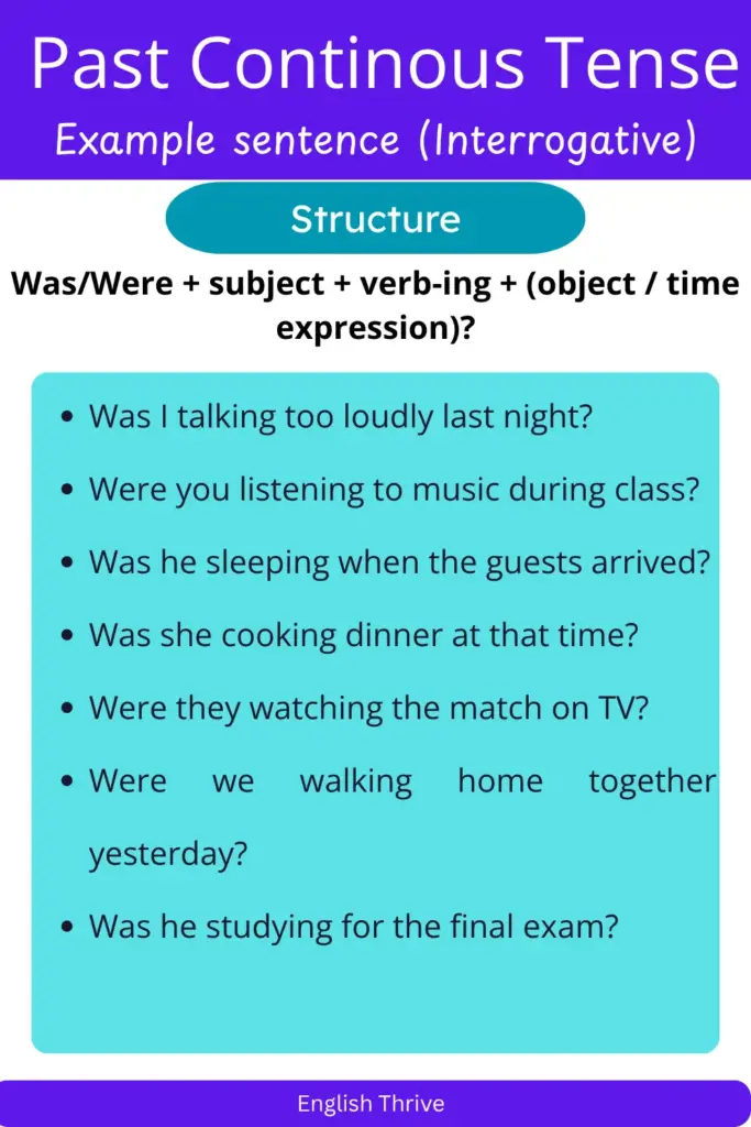 Past Continuous Tense Sentences