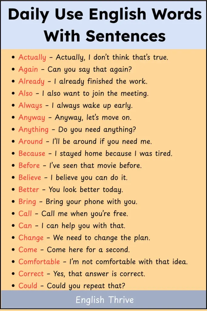 Daily Use English Words with Meaning