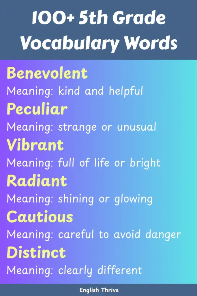 100+ 5th grade vocabulary words with meanings