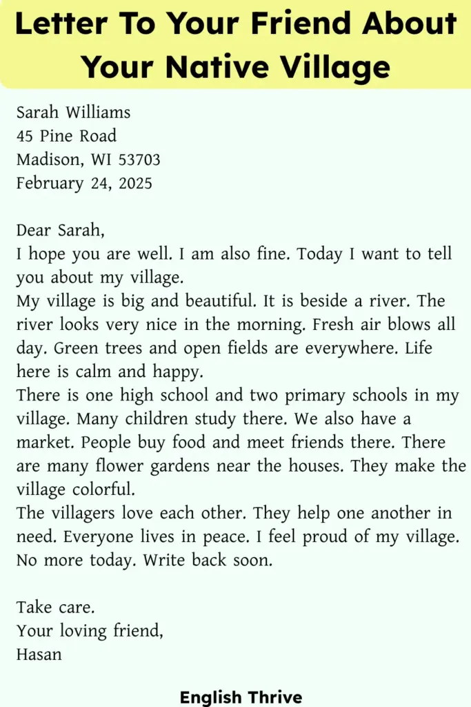Write a Letter to Your Friend About Your Village