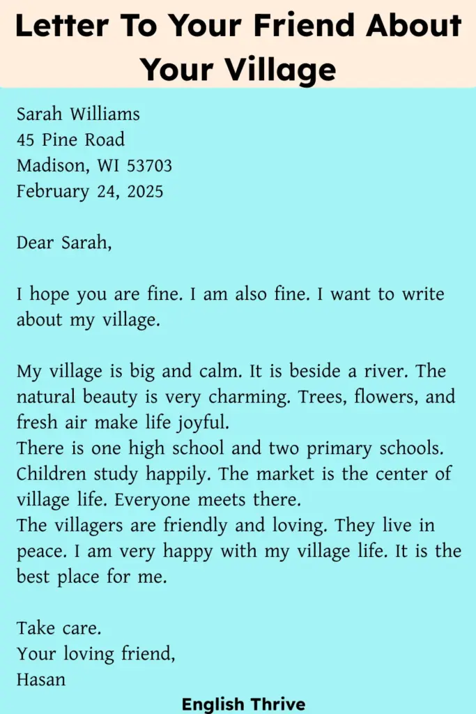 Write a Letter to Your Friend About Your Village