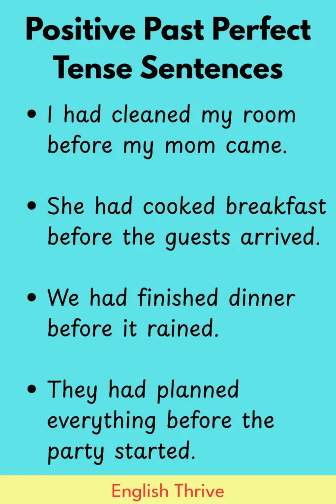 Past Perfect Tense Sentences