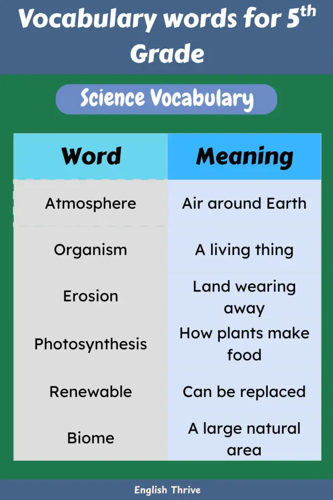 5th Grade Vocabulary Words with Meaning