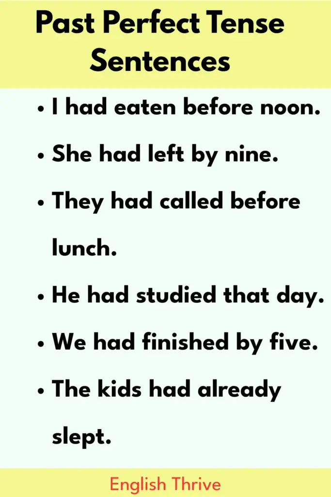 short past perfect tense sentences