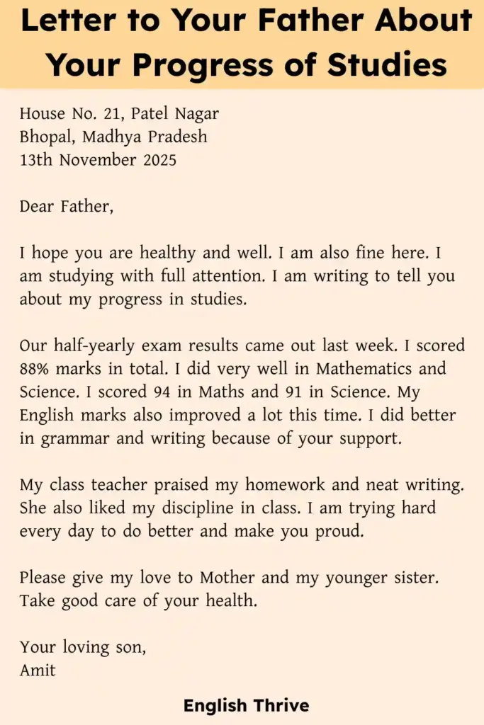 Letter to Your Father About Your Progress of Studies