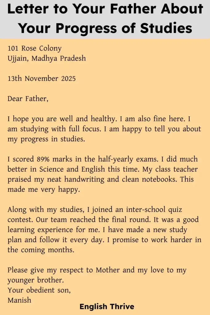 Letter to Your Father About Your Progress of Studies