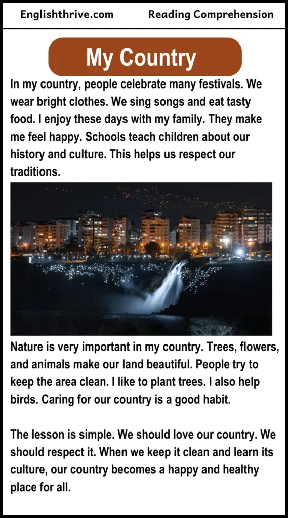 My Country Reading Comprehension