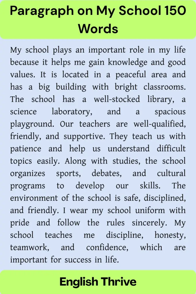 Paragraph on My School in English 150 words