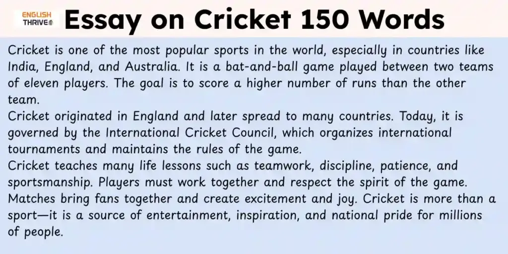 Essay on Cricket 150 words