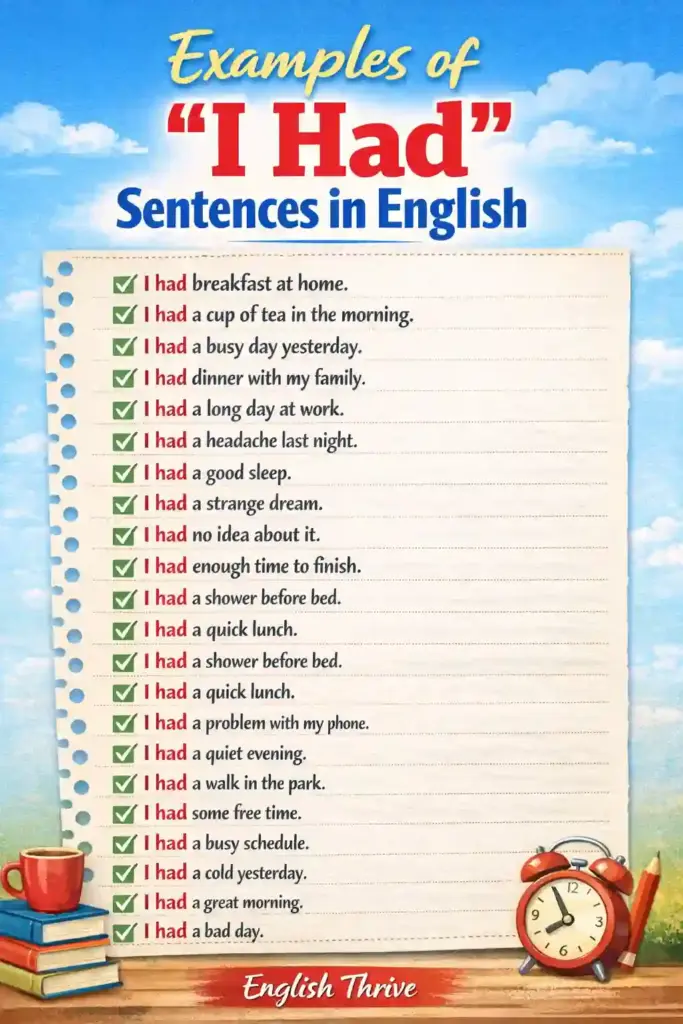 150 Examples of "I Had" Sentences in English