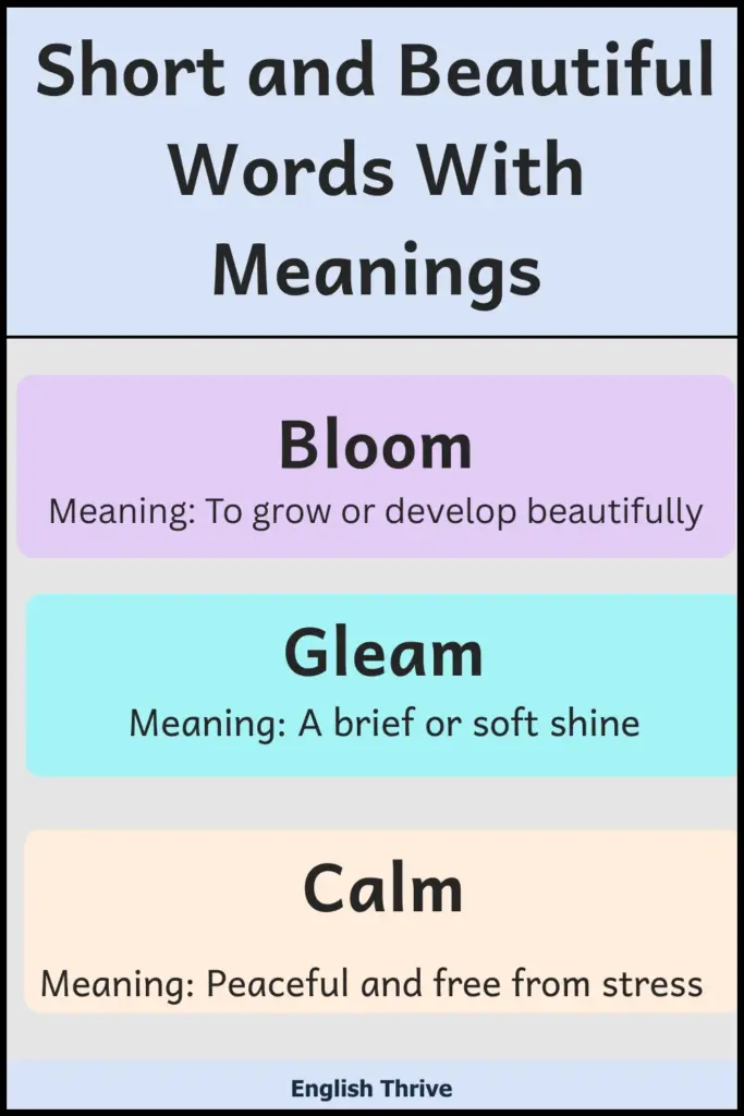 Short and Beautiful  Words with Meanings